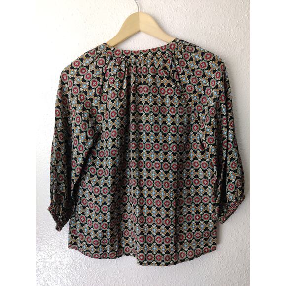 Anthropologie Kachel Green Red 3/4 Sleeve V-Neck Pullover 100% Silk Blouse XXSP - Picture 4 of 7